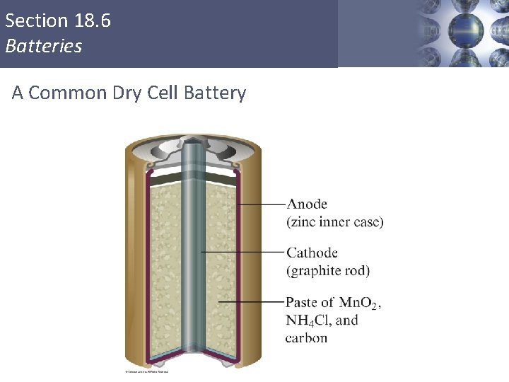 Section 18. 6 Batteries A Common Dry Cell Battery 