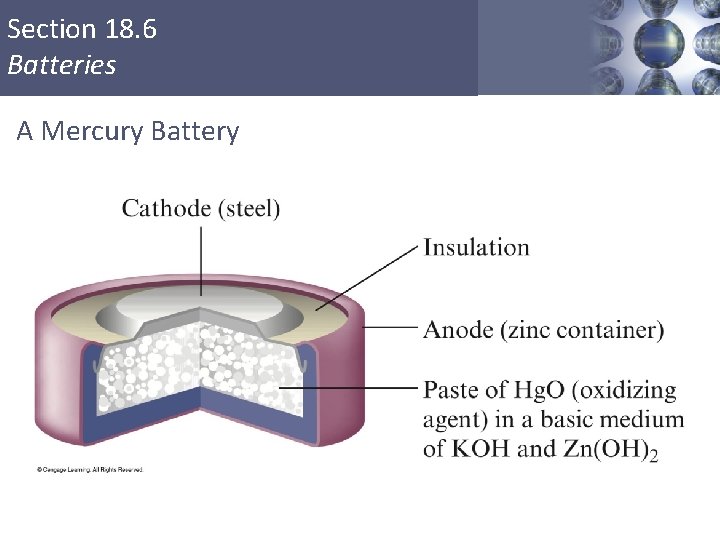 Section 18. 6 Batteries A Mercury Battery Copyright © Cengage Learning. All rights reserved