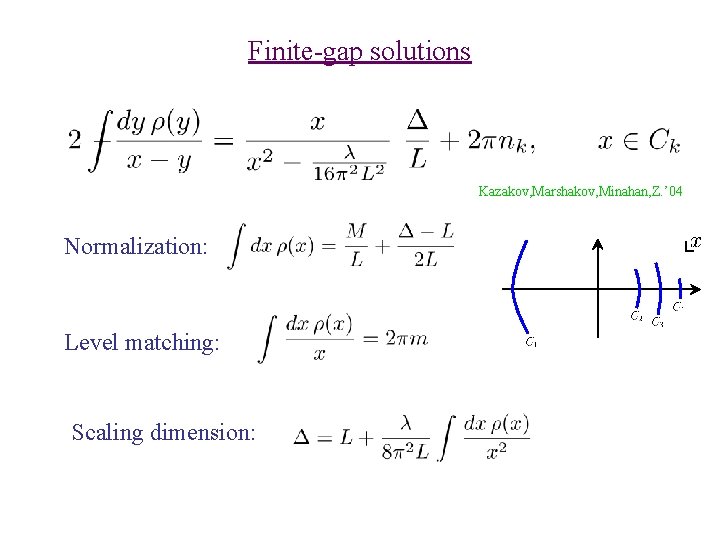 Finite-gap solutions Kazakov, Marshakov, Minahan, Z. ’ 04 Normalization: Level matching: Scaling dimension: 