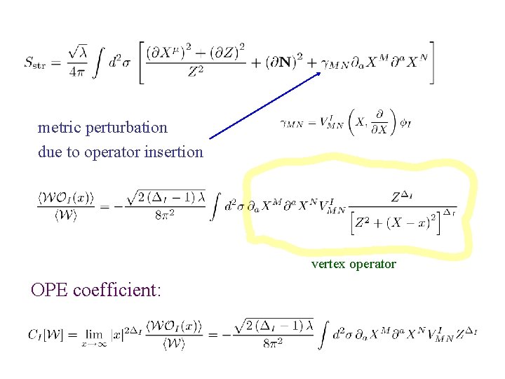 metric perturbation due to operator insertion vertex operator OPE coefficient: 