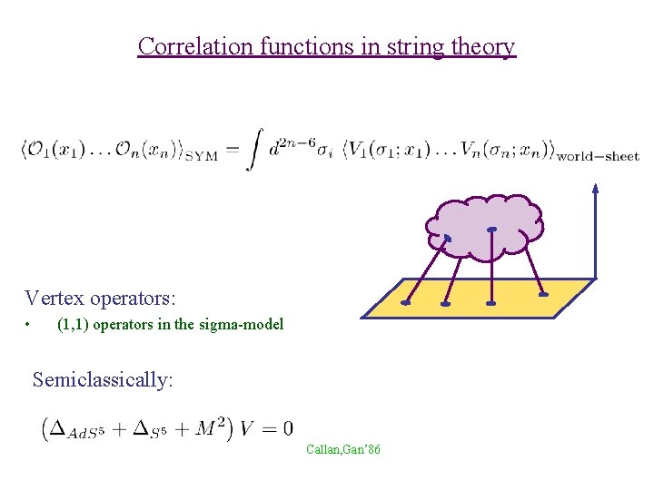 Correlation functions in string theory Vertex operators: • (1, 1) operators in the sigma-model