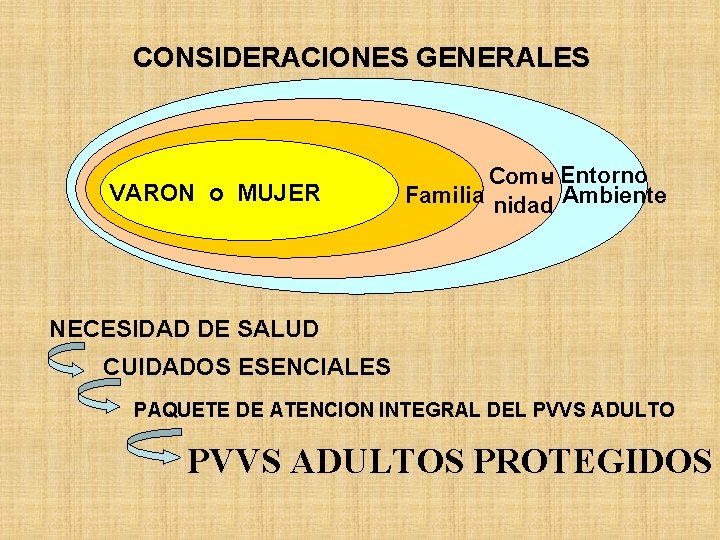 CONSIDERACIONES GENERALES CICLOS DE VIDA Niñ@ Adolescente Adult@ Mayor VARON o MUJER Persona Comu