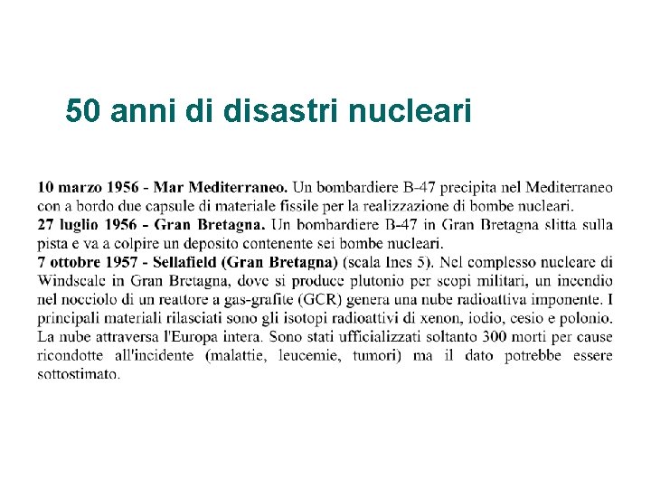 50 anni di disastri nucleari 