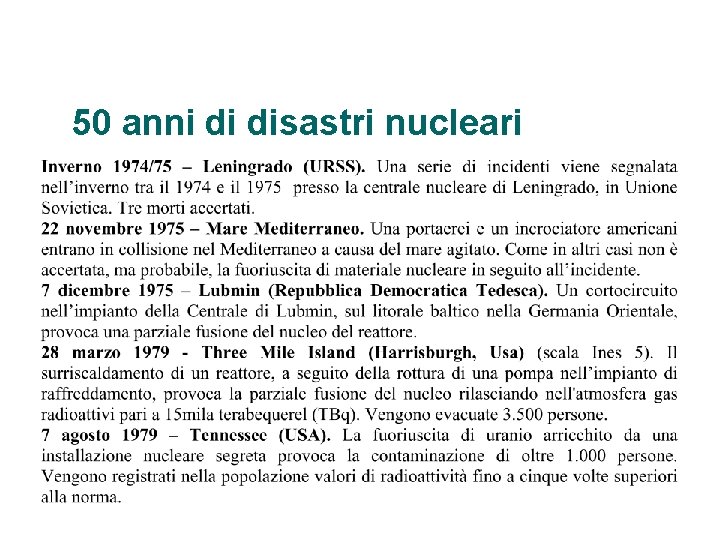 50 anni di disastri nucleari 