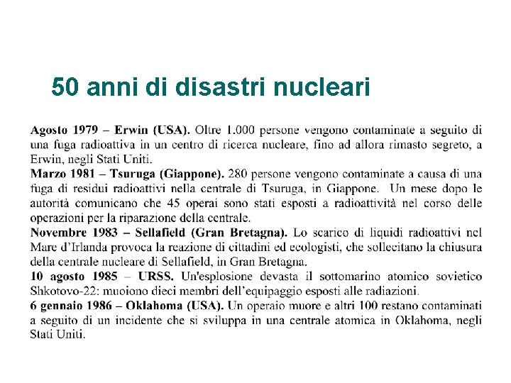 50 anni di disastri nucleari 