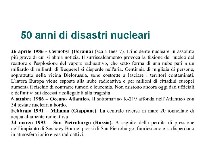 50 anni di disastri nucleari 