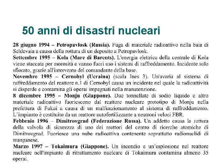 50 anni di disastri nucleari 