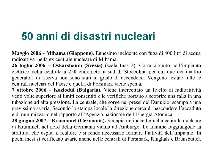 50 anni di disastri nucleari 