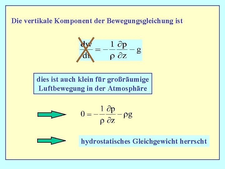 Die vertikale Komponent der Bewegungsgleichung ist dies ist auch klein für großräumige Luftbewegung in