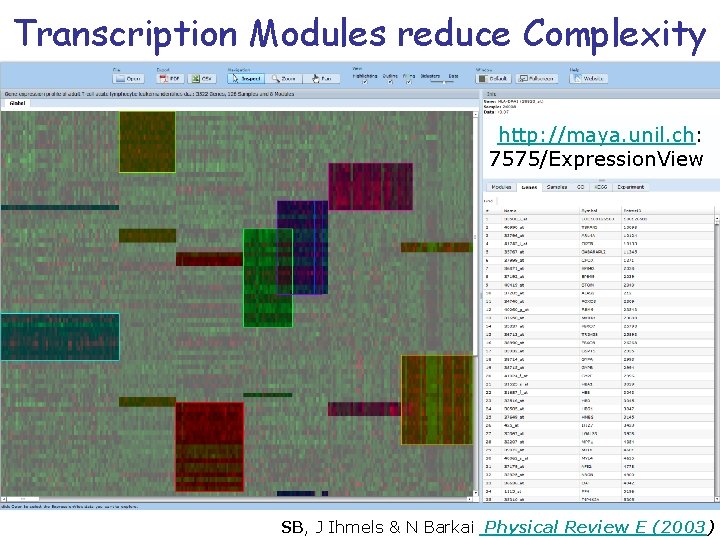 Transcription Modules reduce Complexity http: //maya. unil. ch: 7575/Expression. View SB, J Ihmels &