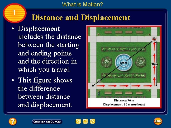 What is Motion? 1 Distance and Displacement • Displacement includes the distance between the