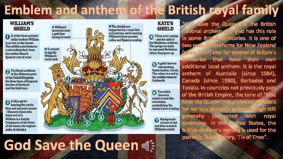 Emblem and anthem of the British royal family God Save the Queen "God Save