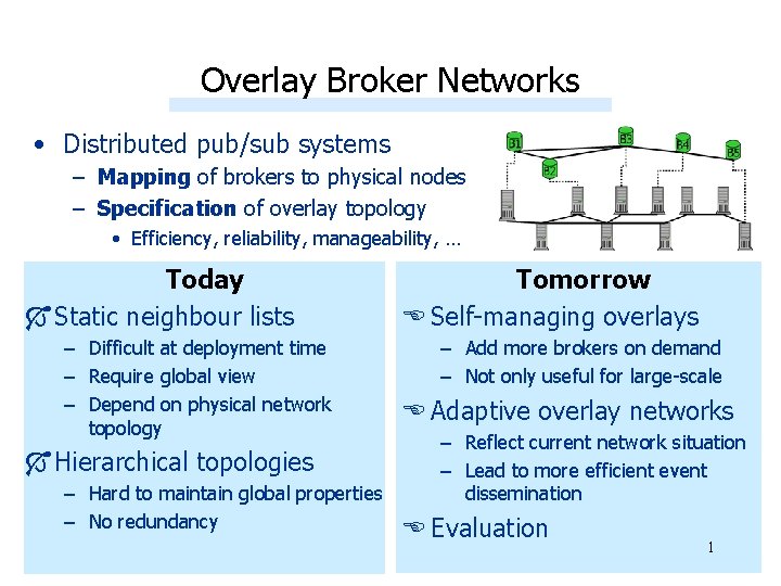 Overlay Broker Networks • Distributed pub/sub systems – Mapping of brokers to physical nodes