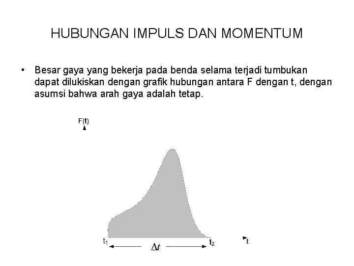 HUBUNGAN IMPULS DAN MOMENTUM • Besar gaya yang bekerja pada benda selama terjadi tumbukan