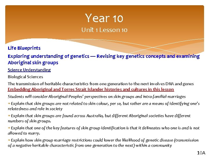 Year 10 Unit 1 Lesson 10 Life Blueprints Exploring understanding of genetics — Revising