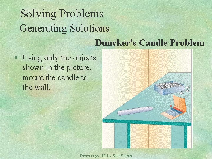 Solving Problems Generating Solutions Duncker's Candle Problem § Using only the objects shown in