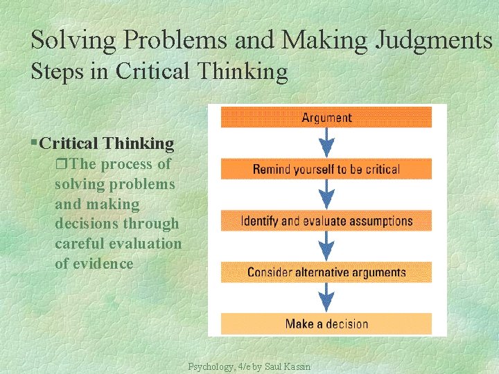 Solving Problems and Making Judgments Steps in Critical Thinking § Critical Thinking r. The