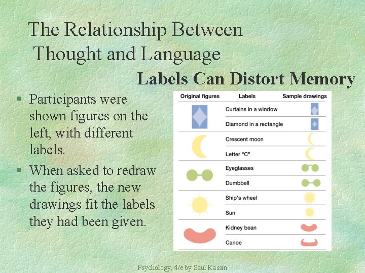 The Relationship Between Thought and Language Labels Can Distort Memory § Participants were shown