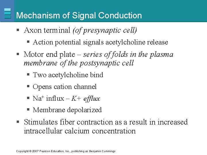 Mechanism of Signal Conduction § Axon terminal (of presynaptic cell) § Action potential signals