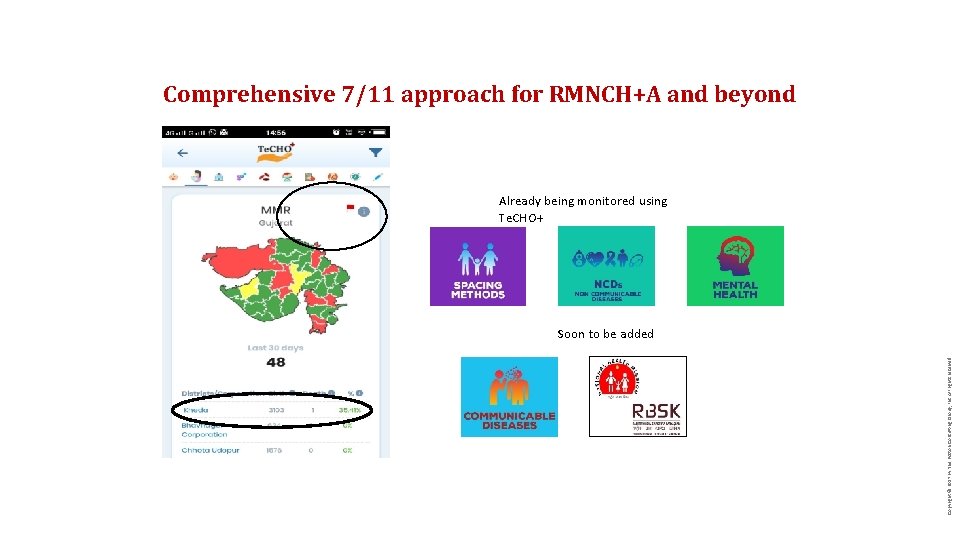 Comprehensive 7/11 approach for RMNCH+A and beyond Already being monitored using Te. CHO+ Copyright