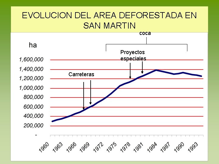 EVOLUCION DEL AREA DEFORESTADA EN SAN MARTIN coca Proyectos especiales Carreteras 