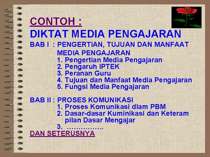 CONTOH : DIKTAT MEDIA PENGAJARAN BAB I : PENGERTIAN, TUJUAN DAN MANFAAT MEDIA PENGAJARAN