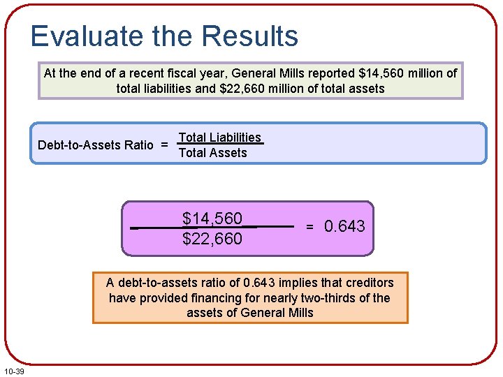 Evaluate the Results At the end of a recent fiscal year, General Mills reported