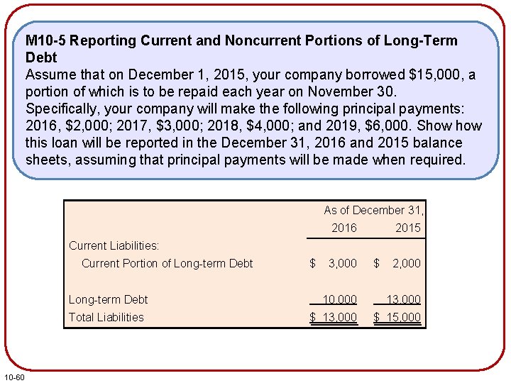 M 10 -5 Reporting Current and Noncurrent Portions of Long-Term Debt Assume that on