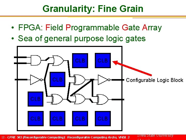 Granularity: Fine Grain • FPGA: Field Programmable Gate Array • Sea of general purpose