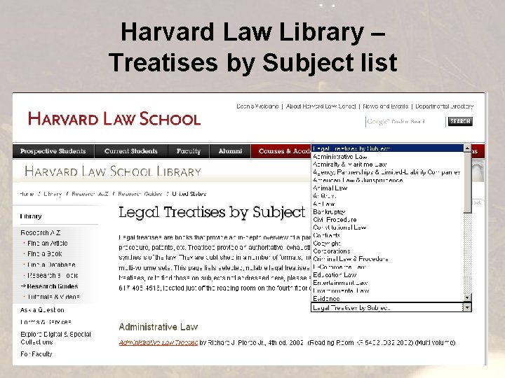 Harvard Law Library – Treatises by Subject list 