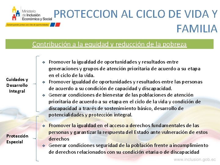 PROTECCION AL CICLO DE VIDA Y FAMILIA Contribución a la equidad y reducción de