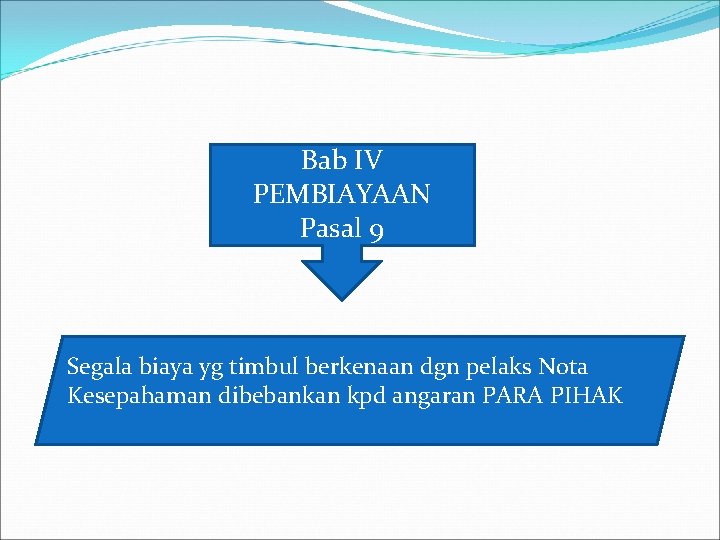 Bab IV PEMBIAYAAN Pasal 9 Segala biaya yg timbul berkenaan dgn pelaks Nota Kesepahaman