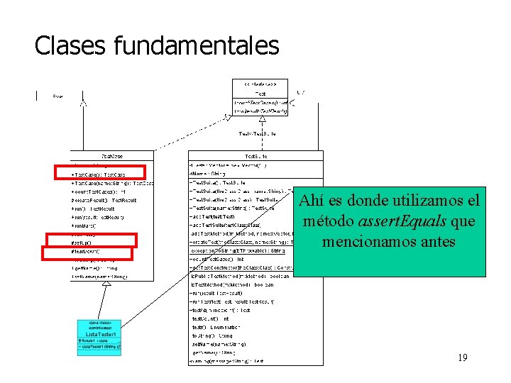 Clases fundamentales Ahí es donde utilizamos el método assert. Equals que mencionamos antes 19