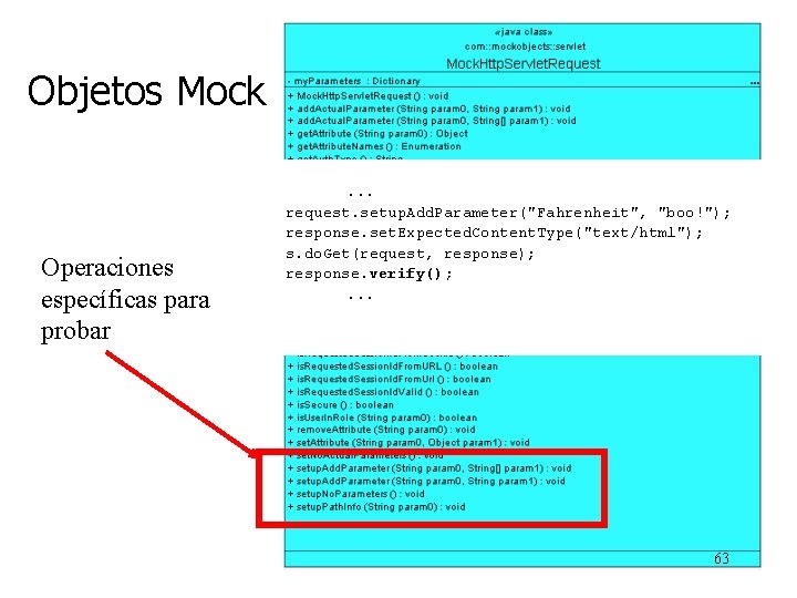 Objetos Mock Operaciones específicas para probar . . . request. setup. Add. Parameter("Fahrenheit", "boo!");