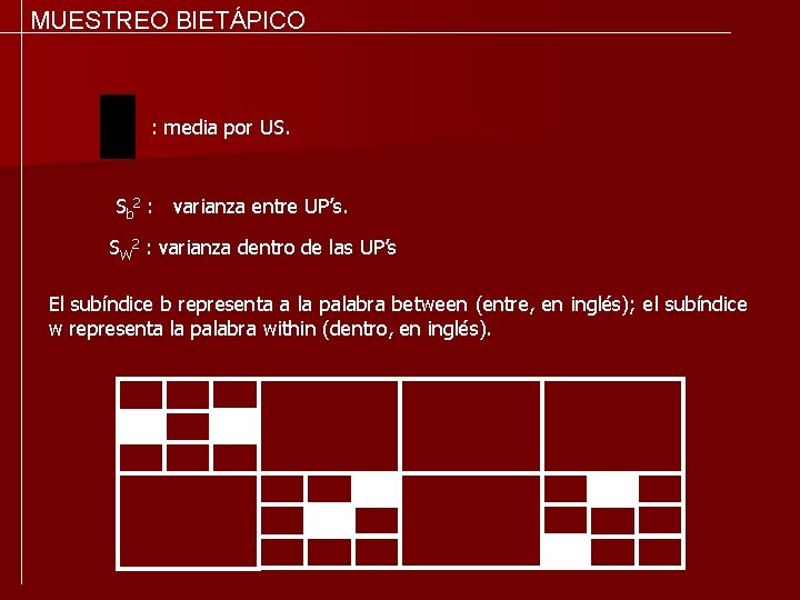 MUESTREO BIETÁPICO : media por US. Sb 2 : varianza entre UP’s. SW 2