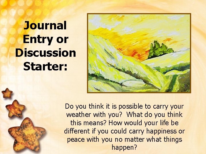 Journal Entry or Discussion Starter: Do you think it is possible to carry your
