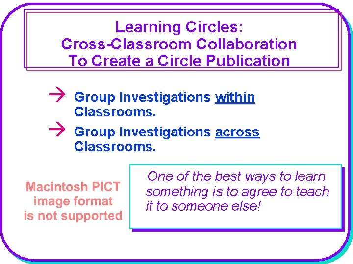 Learning Circles: Cross-Classroom Collaboration To Create a Circle Publication Group Investigations within Classrooms. Group