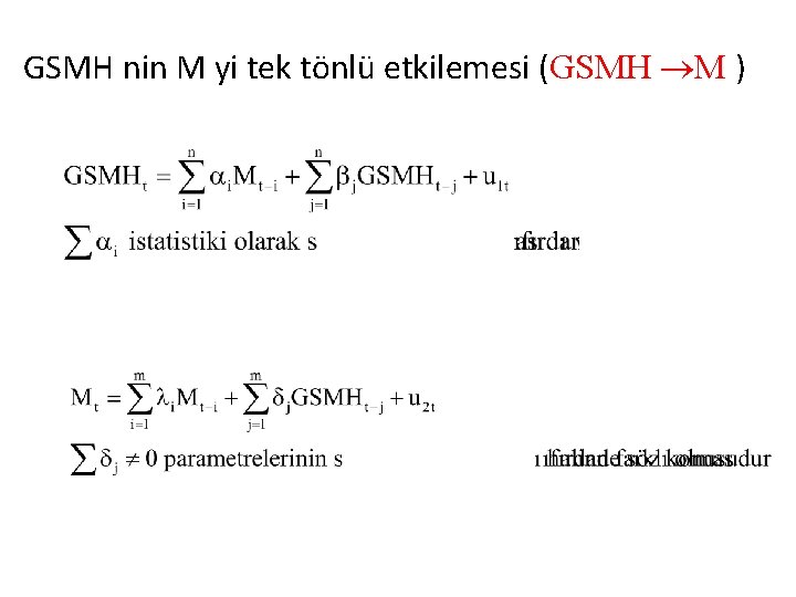 GSMH nin M yi tek tönlü etkilemesi (GSMH M ) 