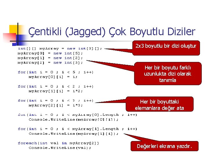 Çentikli (Jagged) Çok Boyutlu Diziler 2 x 3 boyutlu bir dizi oluştur Her bir