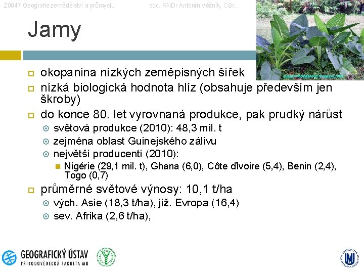 Z 0047 Geografie zemědělství a průmyslu doc. RNDr Antonín Věžník, CSc. Jamy okopanina nízkých