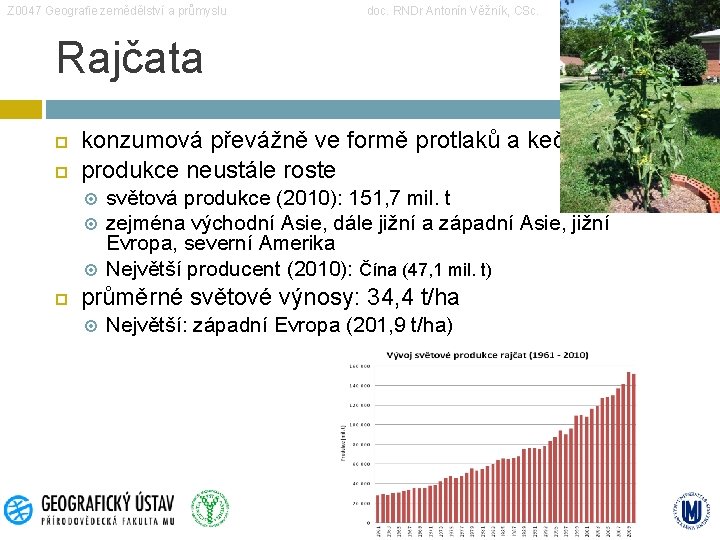 Z 0047 Geografie zemědělství a průmyslu doc. RNDr Antonín Věžník, CSc. Rajčata konzumová převážně