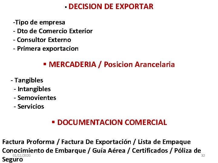 § DECISION DE EXPORTAR -Tipo de empresa - Dto de Comercio Exterior - Consultor