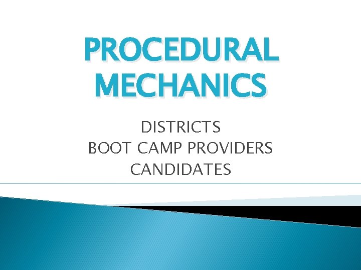 PROCEDURAL MECHANICS DISTRICTS BOOT CAMP PROVIDERS CANDIDATES 