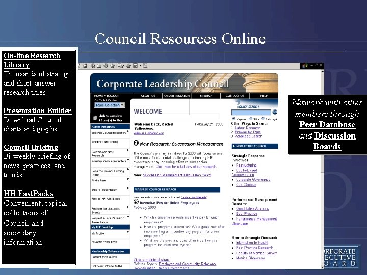 Council Resources Online On-line Research Library Thousands of strategic and short-answer research titles Presentation