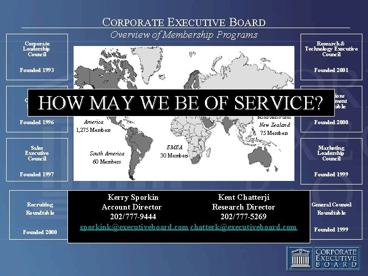 CORPORATE EXECUTIVE BOARD Overview of Membership Programs Corporate Leadership Council Research & Technology Executive