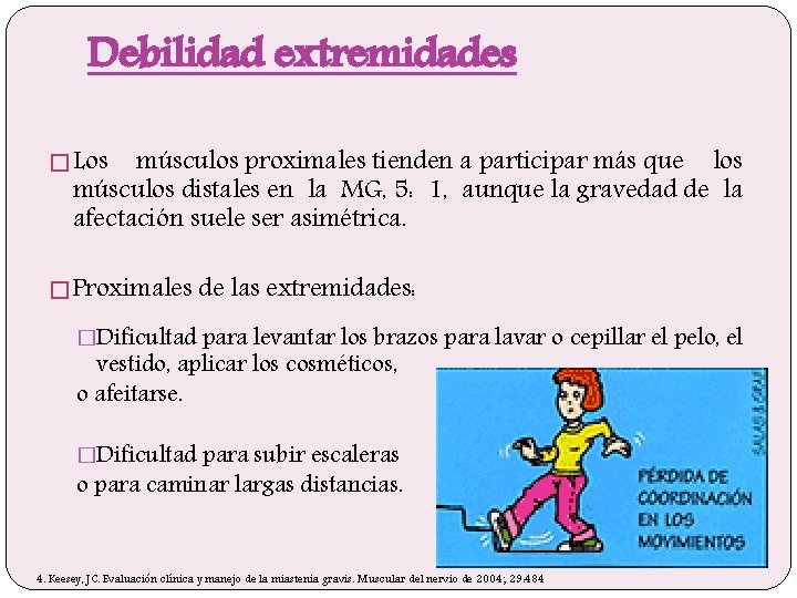 Debilidad extremidades � Los músculos proximales tienden a participar más que los músculos distales