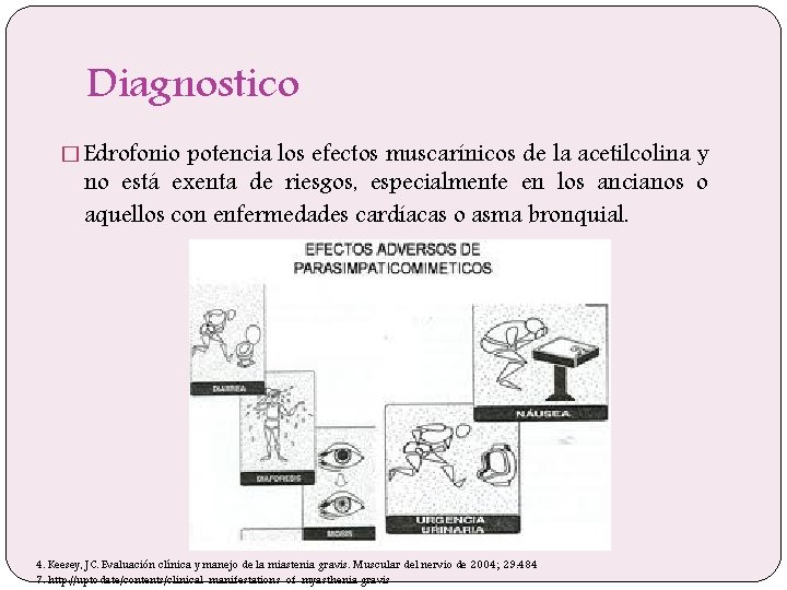 Diagnostico � Edrofonio potencia los efectos muscarínicos de la acetilcolina y no está exenta