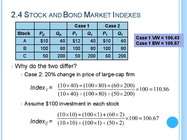 2. 4 STOCK AND BOND MARKET INDEXES Case 1 Stock • PB QB P