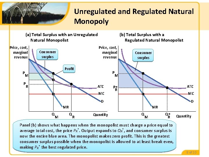 Unregulated and Regulated Natural Monopoly (a) Total Surplus with an Unregulated Natural Monopolist Price,