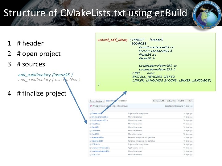 Structure of CMake. Lists. txt using ec. Build 1. # header 2. # open